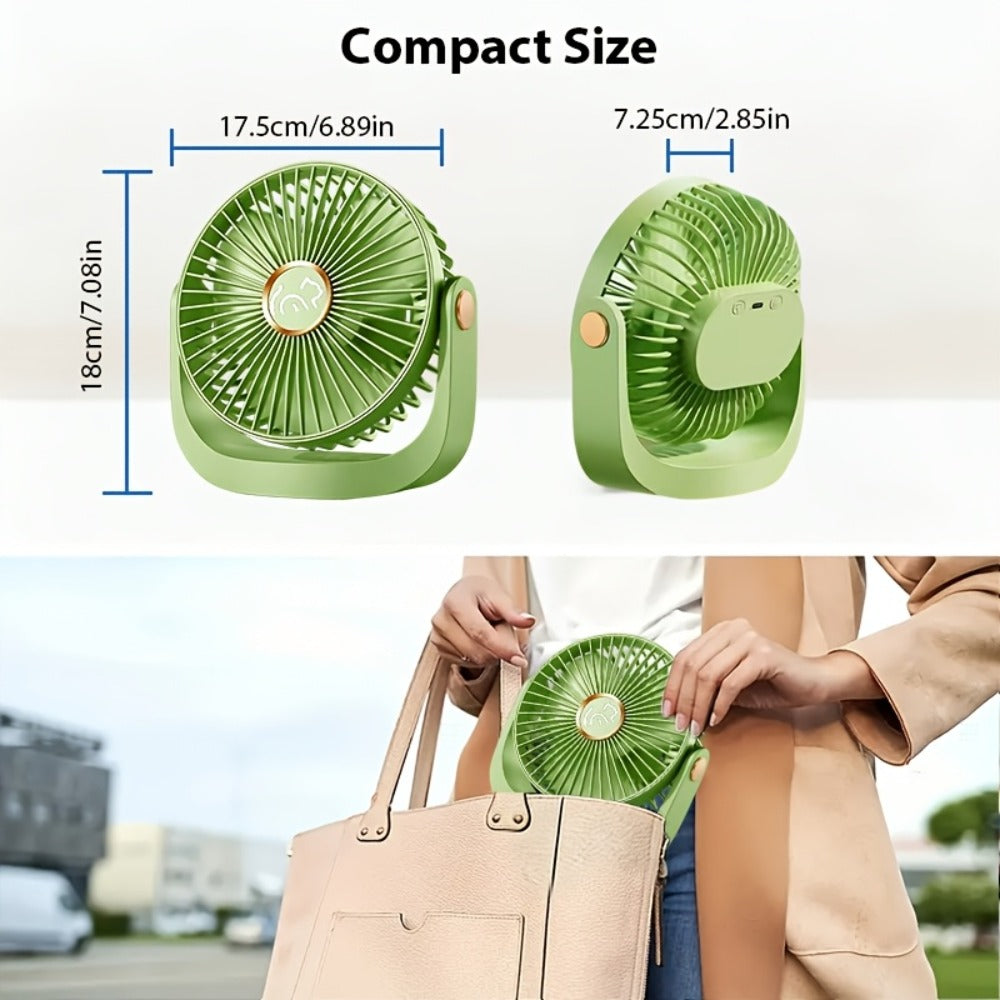 Portable Fan USB-Rechargeable Five-Speed Model with Desk, Wall, Ceiling and Hanging Placement Options