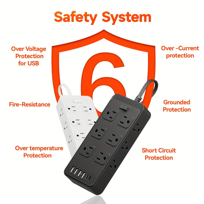 Charging Station 18-in-1 Power Strip Surge Protector 12 AC Outlets 6 USB Ports 4 USB-A 2 USB-C for an Everyday Personal Care Routine