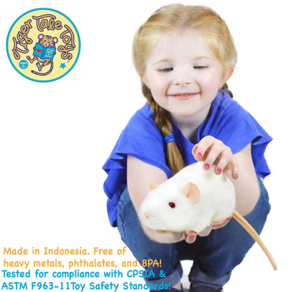 Plush Toy Wylie Realistic White Rat 7-Inch Stuffed Animal with Character Story for Character Display, Room Decor and Gift Presentation