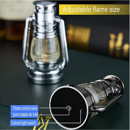 Metal Horse Lantern Lighter Cool Grinding Wheel Design – Refillable Adjustable Flame Windproof Lighter, Creative Mood Light Novelty Lighter