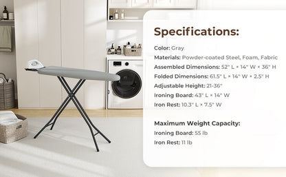 Full-Size 52-by-14-Inch Folding Ironing Board with Four-Leg Stand and Iron Rest in Four Colors