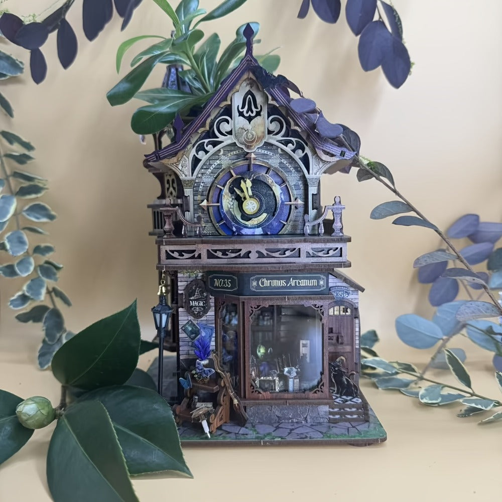 DIY Wood Miniature Bookhouse Model Kit SQ-71 Time Magic Club with Mechanical Link System – Adult Collector Dollhouse Display Piece