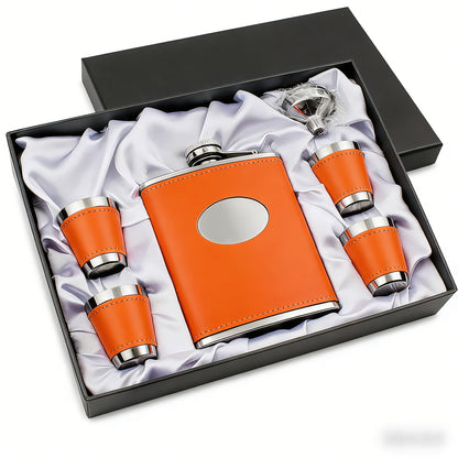 Flask Set for Women 6oz Leather Wrapped Stainless Steel Hip Flask Gift Set with 4 Cups for Entryways, Bedrooms and Living Spaces