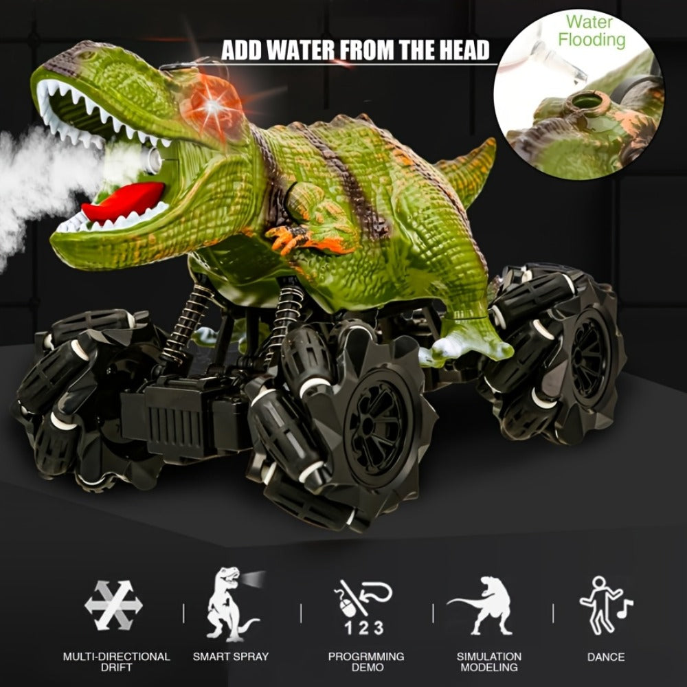 RC Monster Truck Dinosaur 2.4GHz 4WD Off-Road Remote Control Car with LED Lights Music Large Tires All-Terrain Stunt Vehicle Gift for Boys