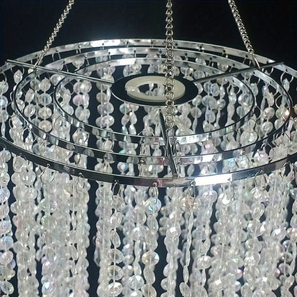 Crystal Beaded Chandelier Lampshade Acrylic Sparkling Droplets Elegant Ceiling Light Fixture for Entryways, Bedrooms and Living Spaces