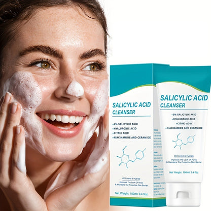 Salicylic Acid Facial Cleanser Gel, Deep Cleansing & with Hyaluronic Acid, Non-Comedogenic, Paraben-Free