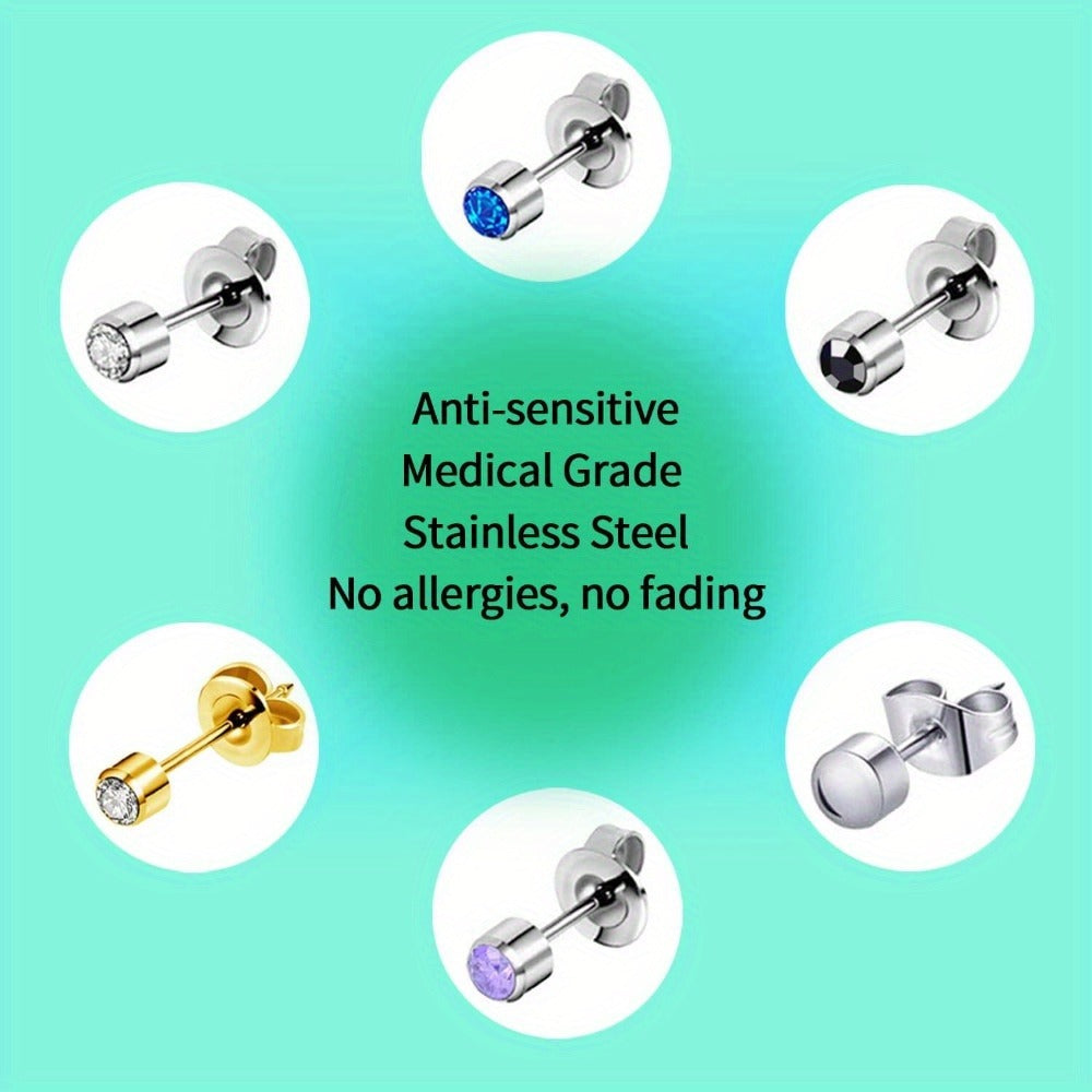 Professional Ear Piercing Kit - 36pcs CZ Diamond & Stainless Steel Stud Earrings with Reusable Piercing Gun