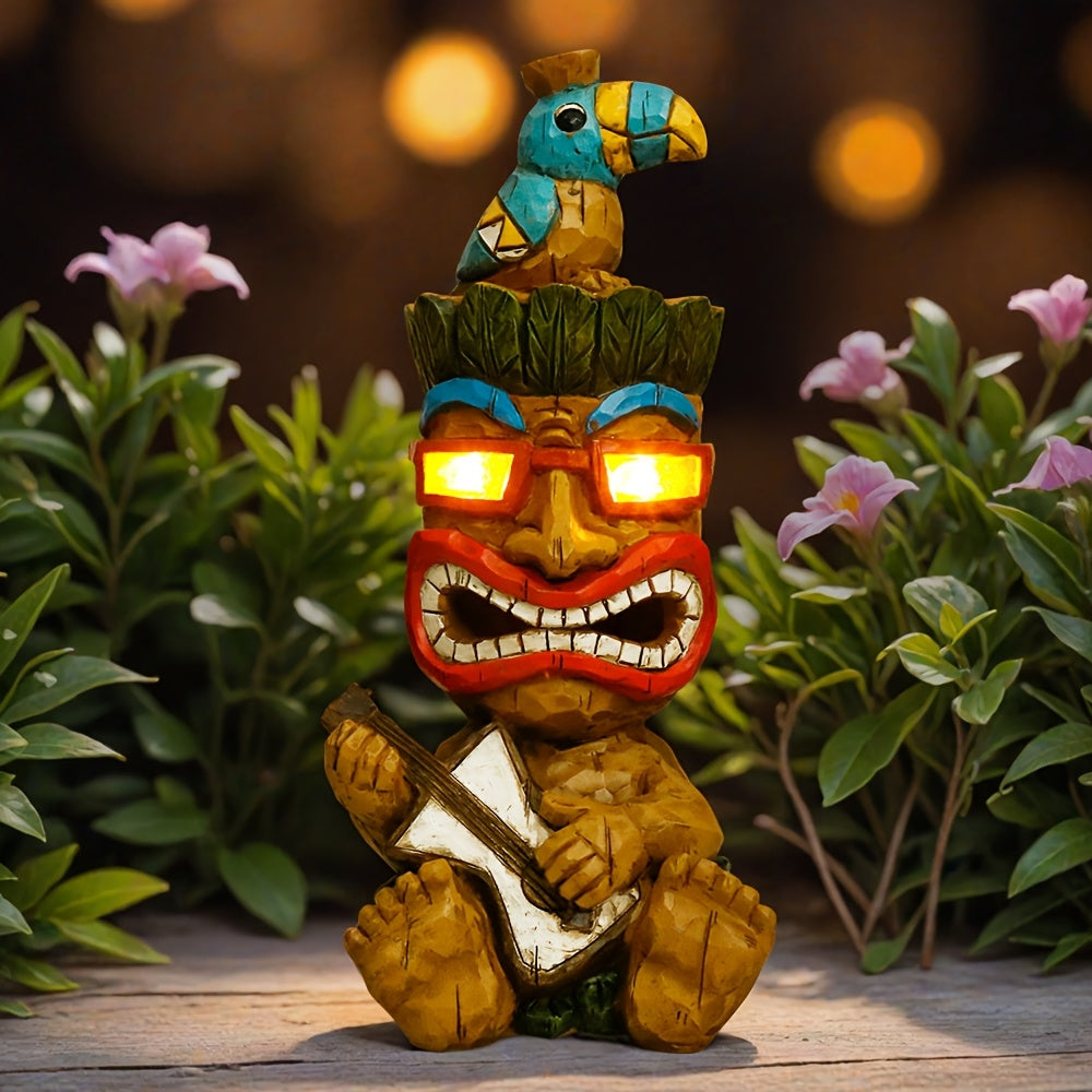 Hawaiian Tiki Statue Standing Resin Totem Pole, Woodcarving Tribal Figure Outdoor Decor for Terrace Bar Party Unique Gift