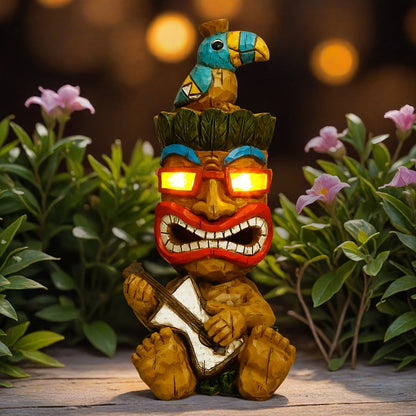 Hawaiian Tiki Statue Standing Resin Totem Pole, Woodcarving Tribal Figure Outdoor Decor for Terrace Bar Party Unique Gift