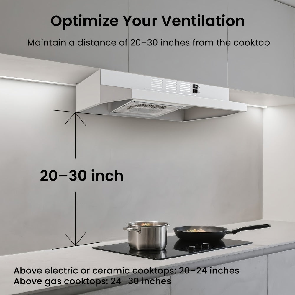 Range Hood 30 Inch Under Cabinet 350 CFM Ducted Ductless Convertible Kitchen Vent Hood for Home Cooking, Dining and Outdoor Meals