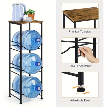 5-Gallon Water Jug Holder 3-Tier, Water Bottle Rack Organizer with Top Shelf & Adjustable Legs for Kitchen
