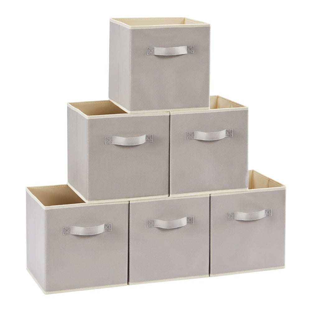 Collapsible Storage Cubes Set of 6 Foldable Fabric Bins Cube Storage Organizer Baskets for Laundry Rooms, Closets and Home Organization