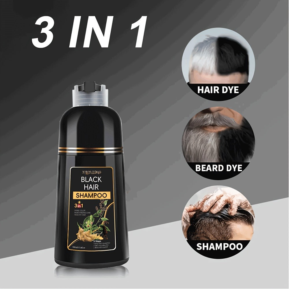 Hair Color Shampoo, YANYUTONG 3-in-1 Black Hair and Beard Color in One 500ml Labeled Pump Bottle