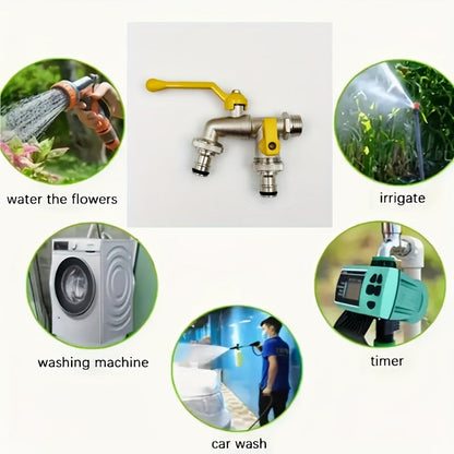 Garden Hose Faucet Dual Outlet Stainless | Outdoor Spigot Sprinkler