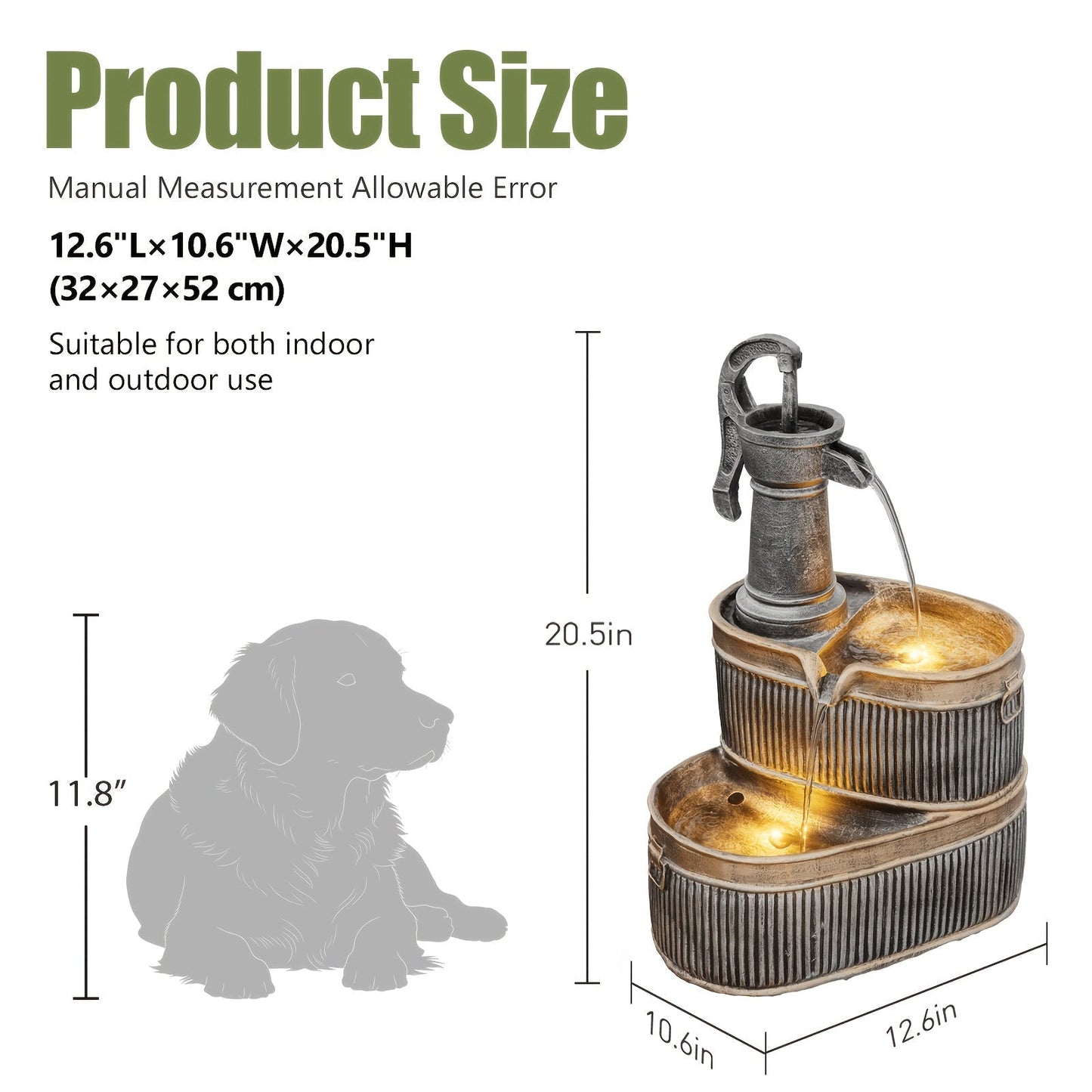 Outdoor Water Fountain 2-Tier Barrel with LED Light & Pump - Rustic Resin Garden Fountain for Patio