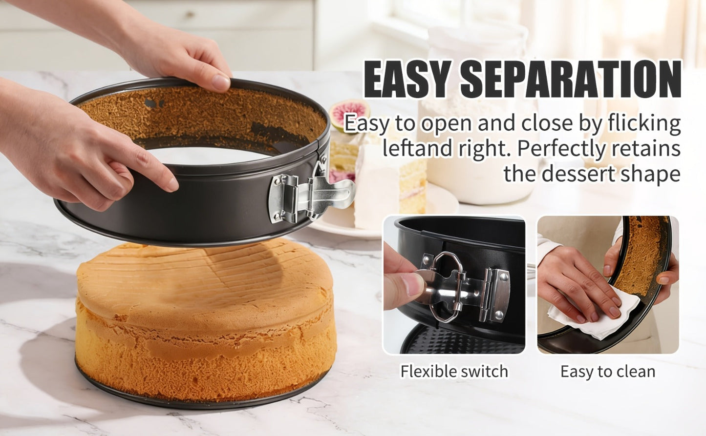 Springform Cake Pan Set, Nonstick Carbon Steel Cheesecake Pan with Removable Bottom & Locking Latch