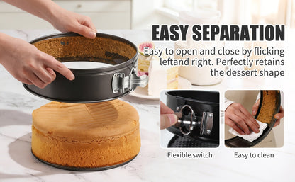 Springform Cake Pan Set, Nonstick Carbon Steel Cheesecake Pan with Removable Bottom & Locking Latch