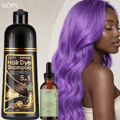 Gray Coverage Hair Dye Shampoo Kit 3-in-1 with Rosemary Hair Oil - Quick Color, Gentle & Natural Formula for Men & Women
