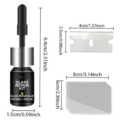Windshield Repair Kit – 15-Min Quick Fix for Chips, Cracks & Rock Damage | Windshield Crack Repair Fluid with Curing Film, No Tools Needed