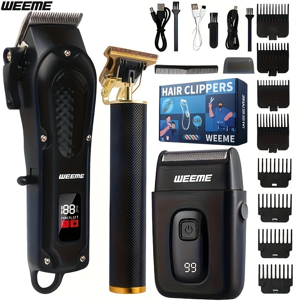 Hair Clipper Set for Men USB Rechargeable – LCD Display Cordless Trimmer, Guide Combs & Cleaning Brushes, Professional Home Haircut Kit