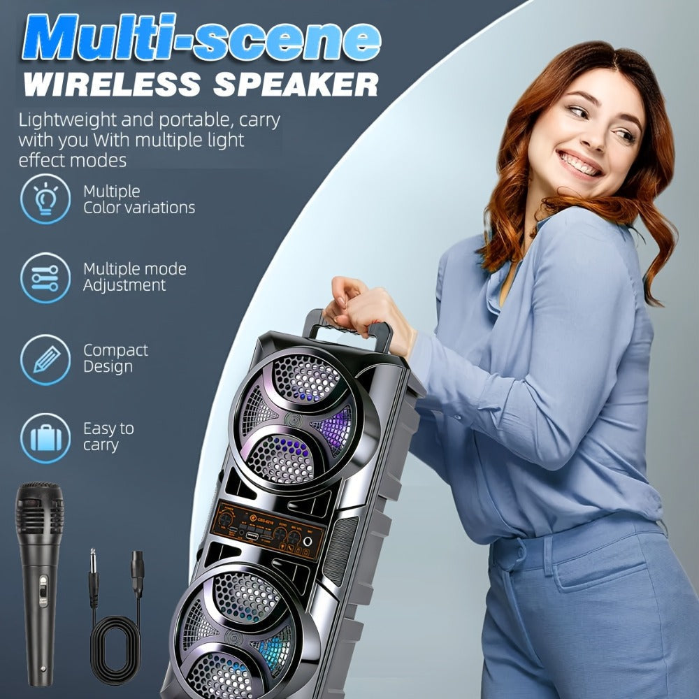 1200W PA Bluetooth Speaker with Wired Microphone & LED Lights, Portable Rechargeable Wireless Speaker