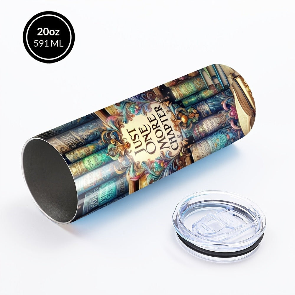 Insulated Tumbler Drinkware Bookshelf Graphic by SAXUMOUT, 20oz Stainless Steel Cup with Lid and Straw