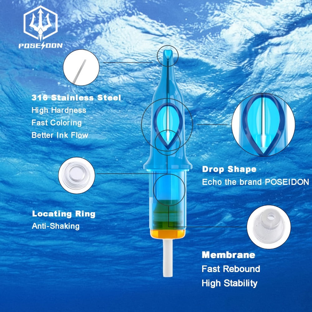Tattoo Needles 50Pcs Round Liner Shader - POSEIDON V3 12RL 12RS Membrane Safety for Temporary Body Art, Festivals and Costumes