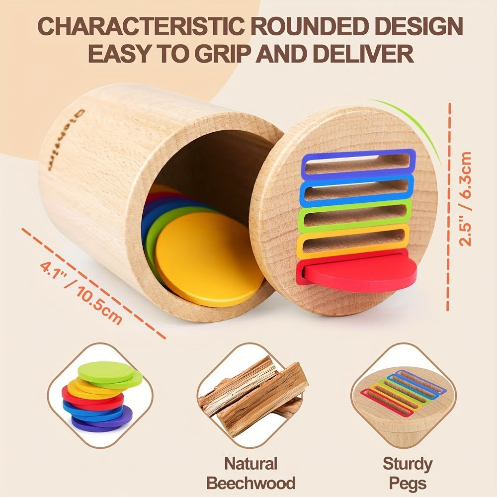 Wooden Color Sorting Coin Box Toy for Toddlers 1+, Montessori Educational Sensory Learning Toy with 10 Colorful Blocks & Storage Bag