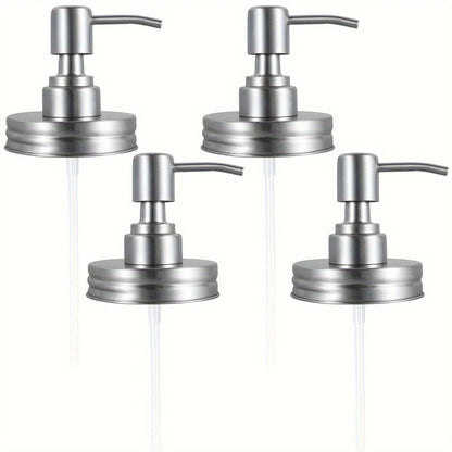 Mason Jar Soap Dispenser Pump Lids 4 Pack – 304 Stainless Steel Regular Mouth Mason Jar Pump Replacement, Leakproof Gasket