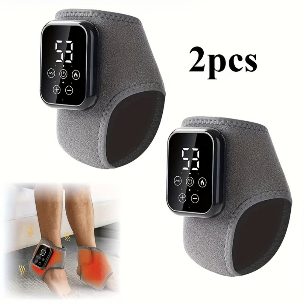 Wearable Heated Foot and Ankle Wrap with Touch Display, Five Heat Levels and One- or Two-Piece Gray Sets