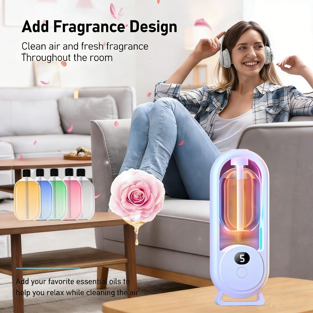 Aroma Diffuser with Five Intensity Settings, Color-Lighted Bottle Window and One- or Three-Oil Bundle Options