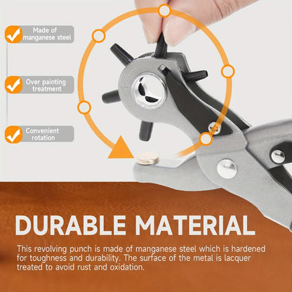 Leather Hole Punch for Belt – Heavy Duty 6-Hole Rotary Belt Puncher Kit for Saddles Shoes Fabric DIY Craft Projects Upgraded Round Hole