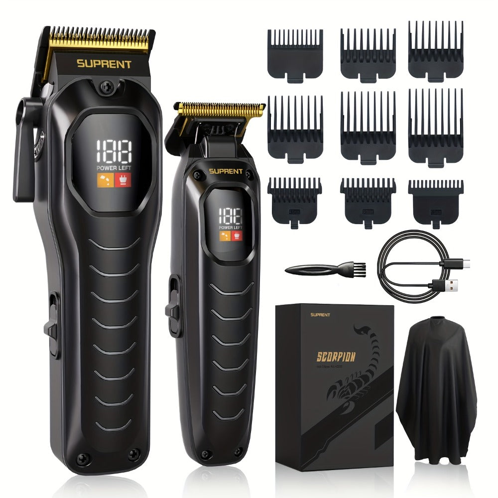 Hair Clippers & Beard Trimmer Set for Men - SUPRENT Professional Cordless Grooming Kit with T-Blade Trimmer