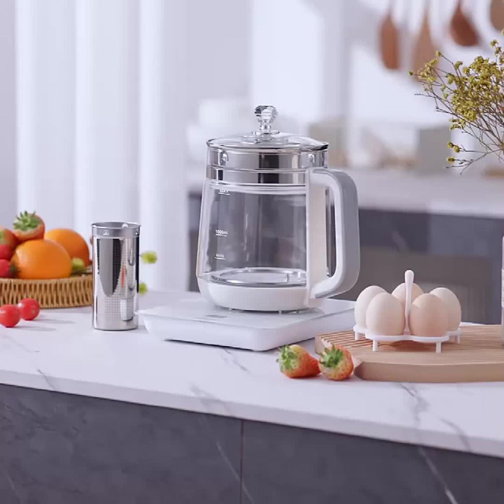 Electric Health Pot Smart Kettle 1.8L Thickened Glass 18 Smart Functions Removable Filter Multi-Functional for Tea Herbal Brewing Camping