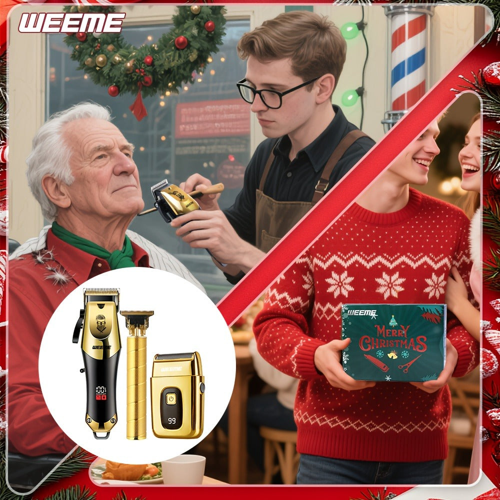 Hair Clippers & Trimmers WEEME Golden Three-Piece Set with Full-Size Clipper, T-Blade Detailer and Foil Shaver