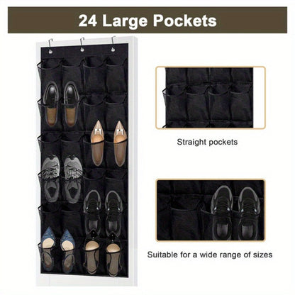 Over Door Shoe Organizer 24 Large Mesh Pockets, Foldable Breathable Hanging Storage Rack for Entryways, Bedrooms and Living Spaces