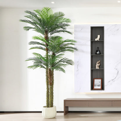 Artificial Palm Tree with Potted Base in 8 or 10 Foot Heights and Layered Golden Cane-Style Trunks