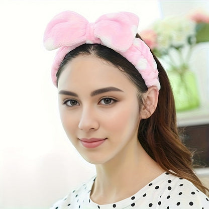 Bow Skincare Headbands for Women 6 Pack Patterned Soft Fabric Elastic Hair Bands for Makeup Spa Shower Face Washing Skincare Routine Beauty