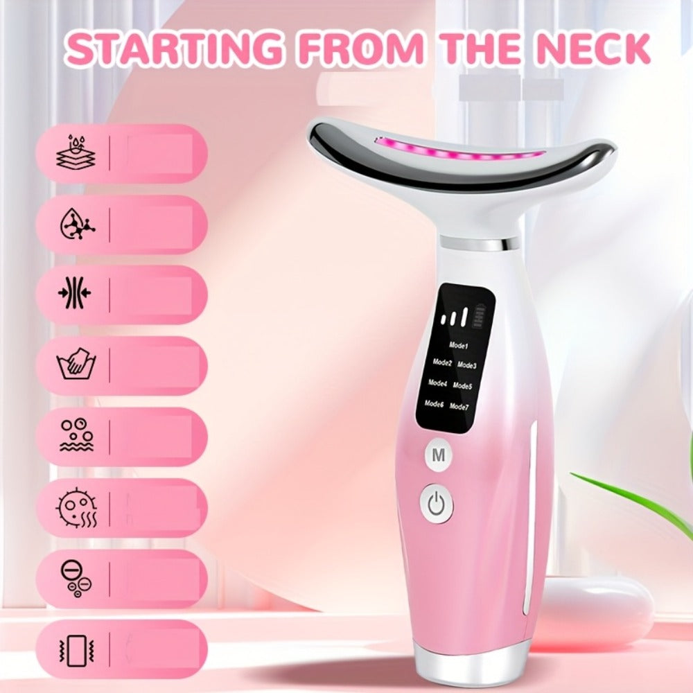 LED Light Therapy Face Neck Shoulder Massager 7-Color USB Rechargeable Multiple Adjustable Modes Facial for Home or Salon Spa Use
