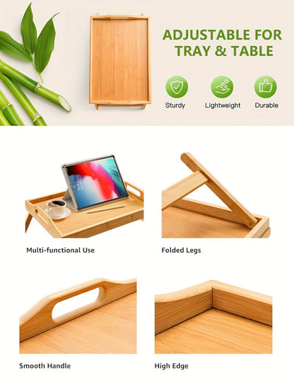 Bamboo Bed Tray Table with Foldable Legs & Handles, Breakfast Tray for Eating, Working & Snacking in Bed