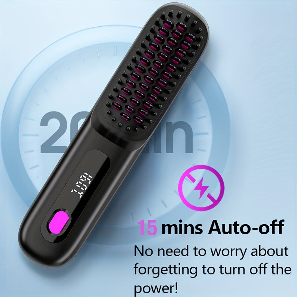 Cordless Hair Straightener USB Rechargeable - 3 Temperature Controls, LED Display, Shine, Travel Flat Iron with Comb & Clips