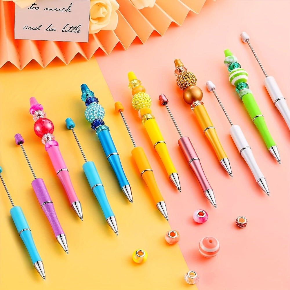 Beadable Pens Bulk 40/60pcs, DIY Bead Ballpoint Pens with Black Ink Shaft, Assorted Random Colors for DIY Crafts