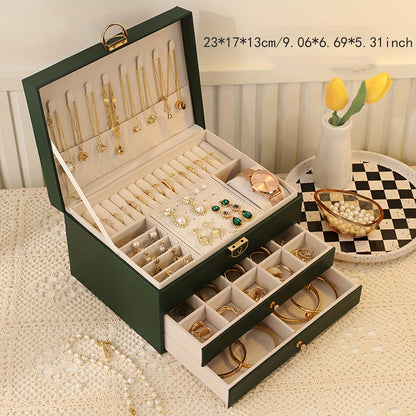 Jewelry Box, Vintage-Style Multi-Compartment Organizer in Four Colors and Single or Two-Piece Options