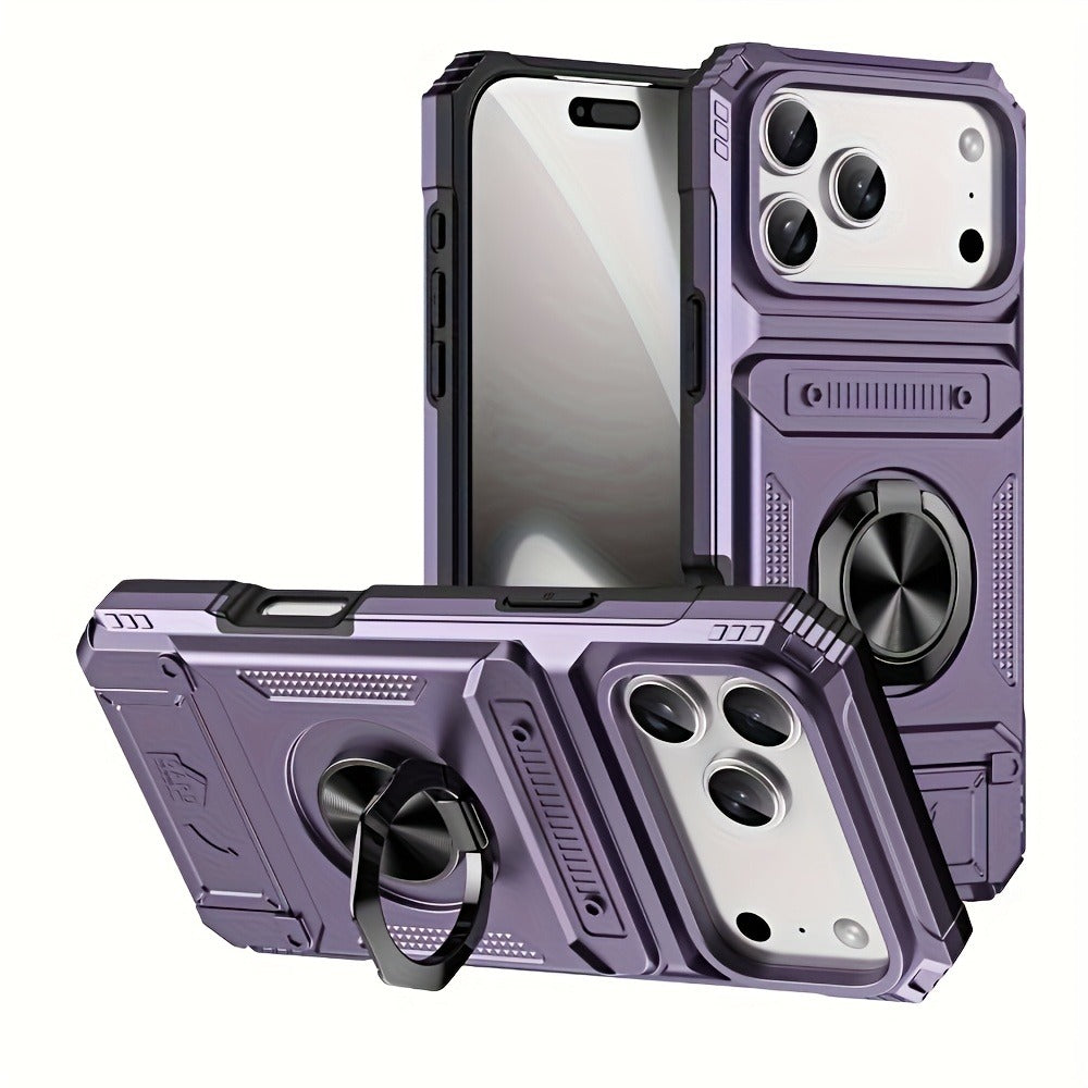 iPhone Card Slot Shockproof Case with Ring Holder & Kickstand – Wallet Phone Cover for iPhone 17 17 Air 17 Pro Max 16 15 14 13 12 11 Pro Max