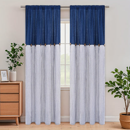 Semi Sheer Curtains Bohemian Linen Cotton Patchwork Grommet Top Window Drapes for Bedroom Living Room Kitchen Bathroom Cafe