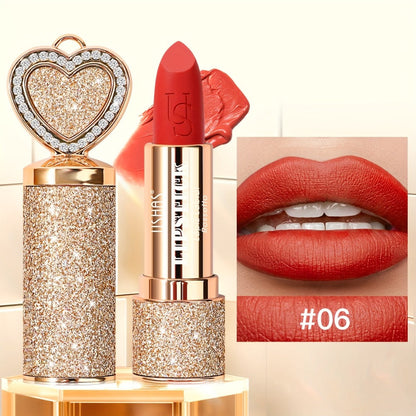 Matte Lipstick Heart-Shaped Design 24H Long-Lasting Velvet Finish – Transfer-Resistant Highly Pigmented Buildable Lip Color