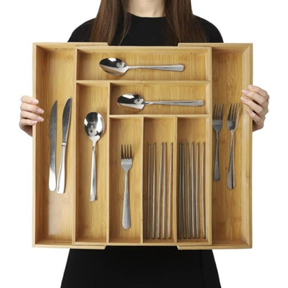 Bamboo Drawer Organizer Expandable Adjustable 9-Compartment Silverware Tray Cutlery Utensil Holder for Kitchen Drawer Office Desk Bedroom