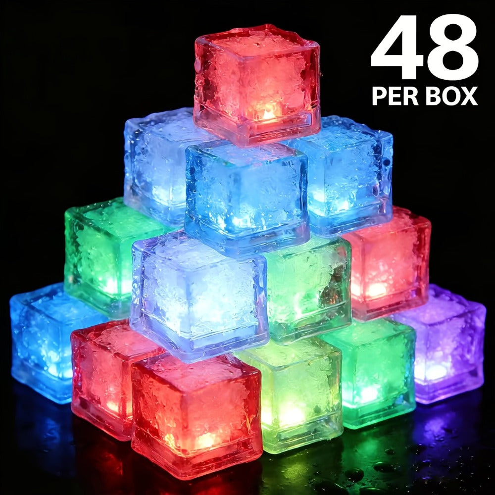 LED Ice Cube Lights Reusable Mixed Color, Flashing Sensory Light-Up Ice Cubes for Bar, Party & Wedding Decoration