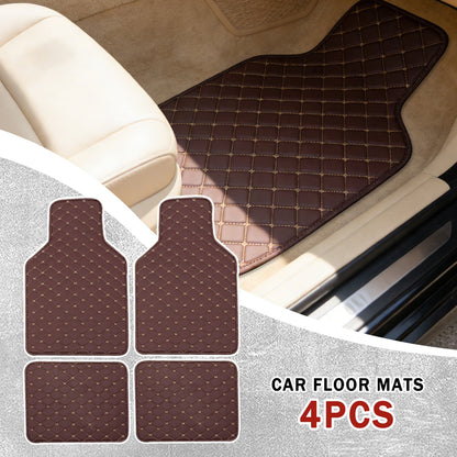 Quilted PU Car Floor Mats, Five-Piece Front and Rear Set in Red, Beige or Brown Color Options