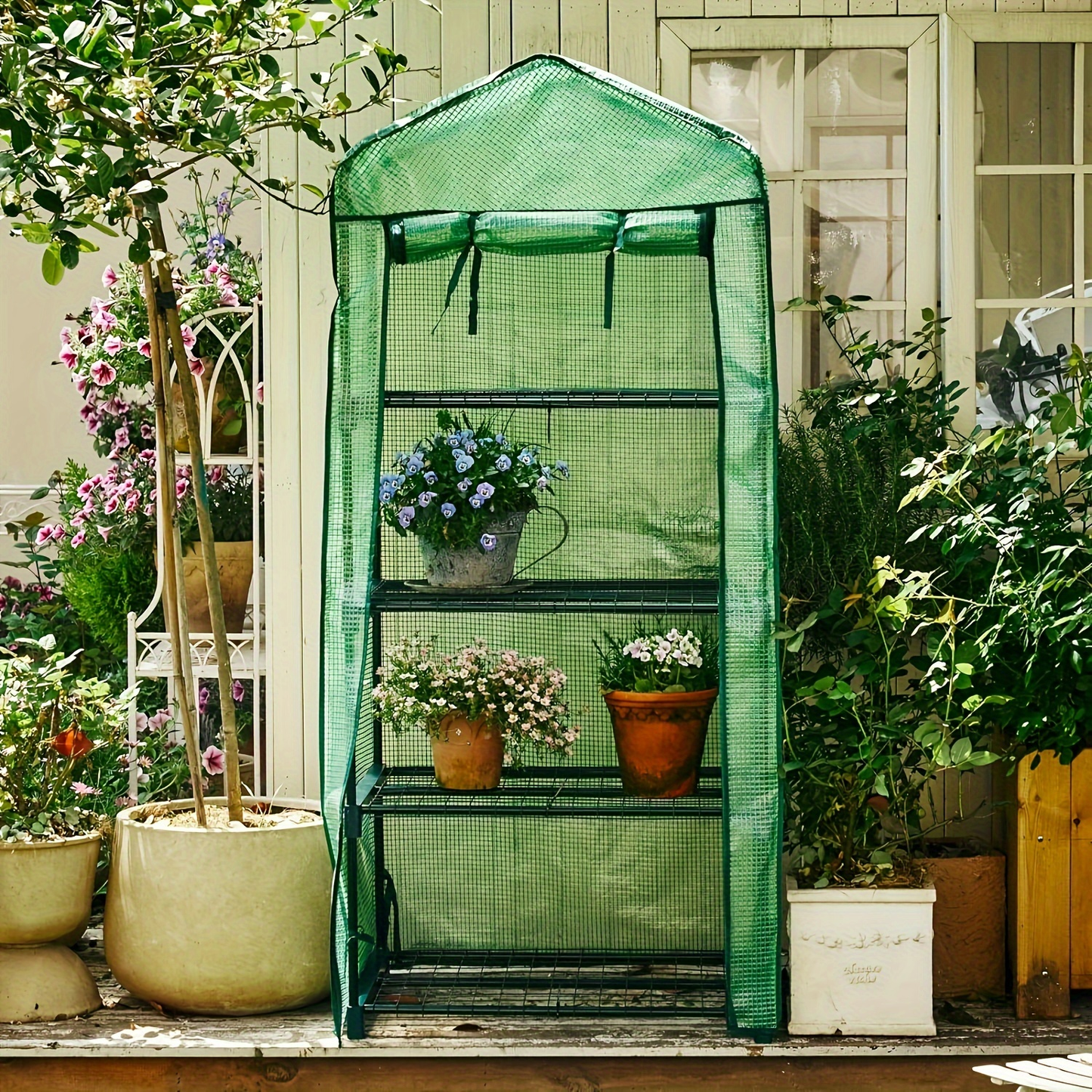 Mini Greenhouse with Steel Frame & Roll-Up Zipper Door, Portable Indoor Outdoor Plant Greenhouse